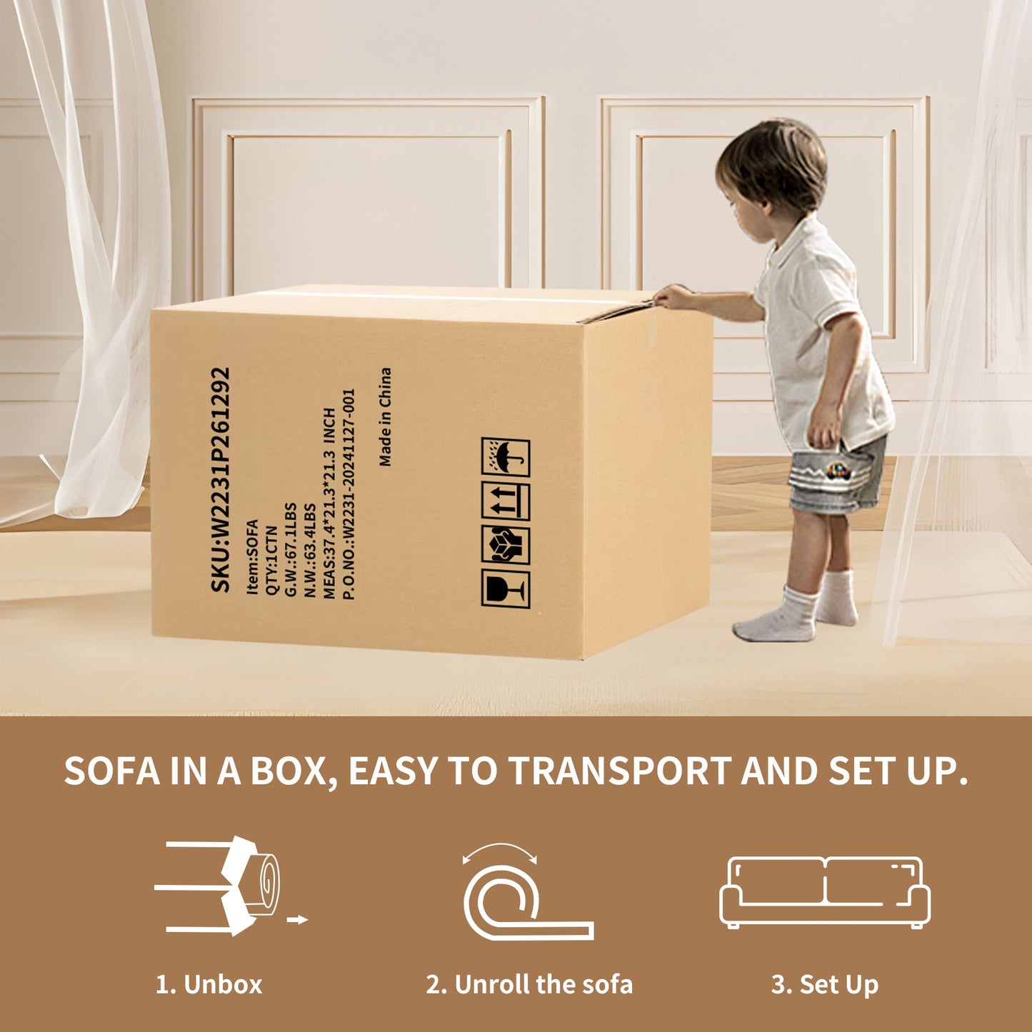 NEW LY-025S Chenille  Curved Loveseat Blue Full Compression Sponge Sofa with 3 Pillows