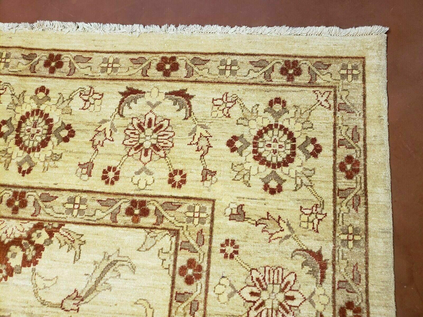 USED Oushak Rug 10x14 Neutral Colors Handmade Peshawar Wool Carpet Oatmeal Beige