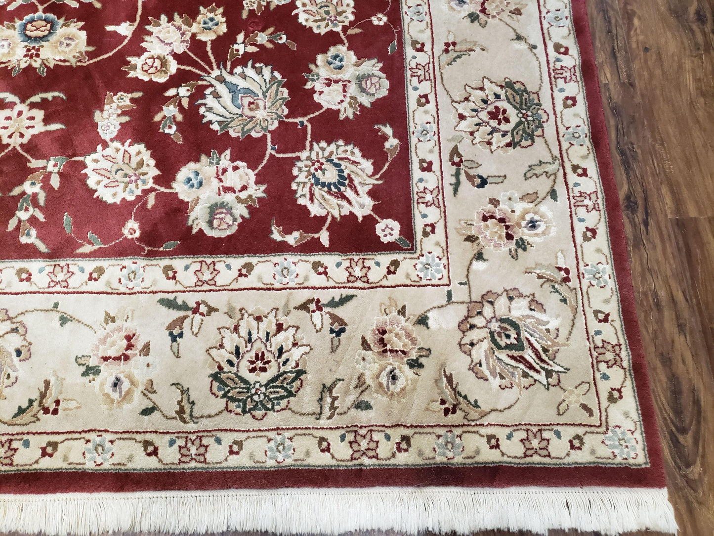USED Vintage Traditional Oriental Area Rug, Hand-Knotted, Wool & Silk Accents, Maroon Red and Beige, 6x9 Carpet, 5' 9" x 9'