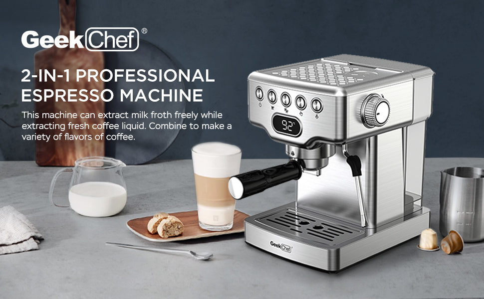 NEW Geek Chef 20 Bar Stainless Steel Espresso Maker Machine For Latte Cappuccino Macchiato
