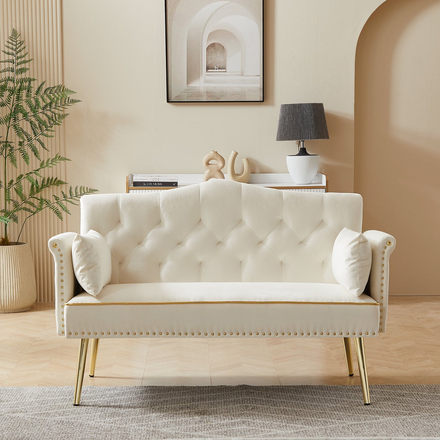NEW Cream White Velvet Loveseat Sofa