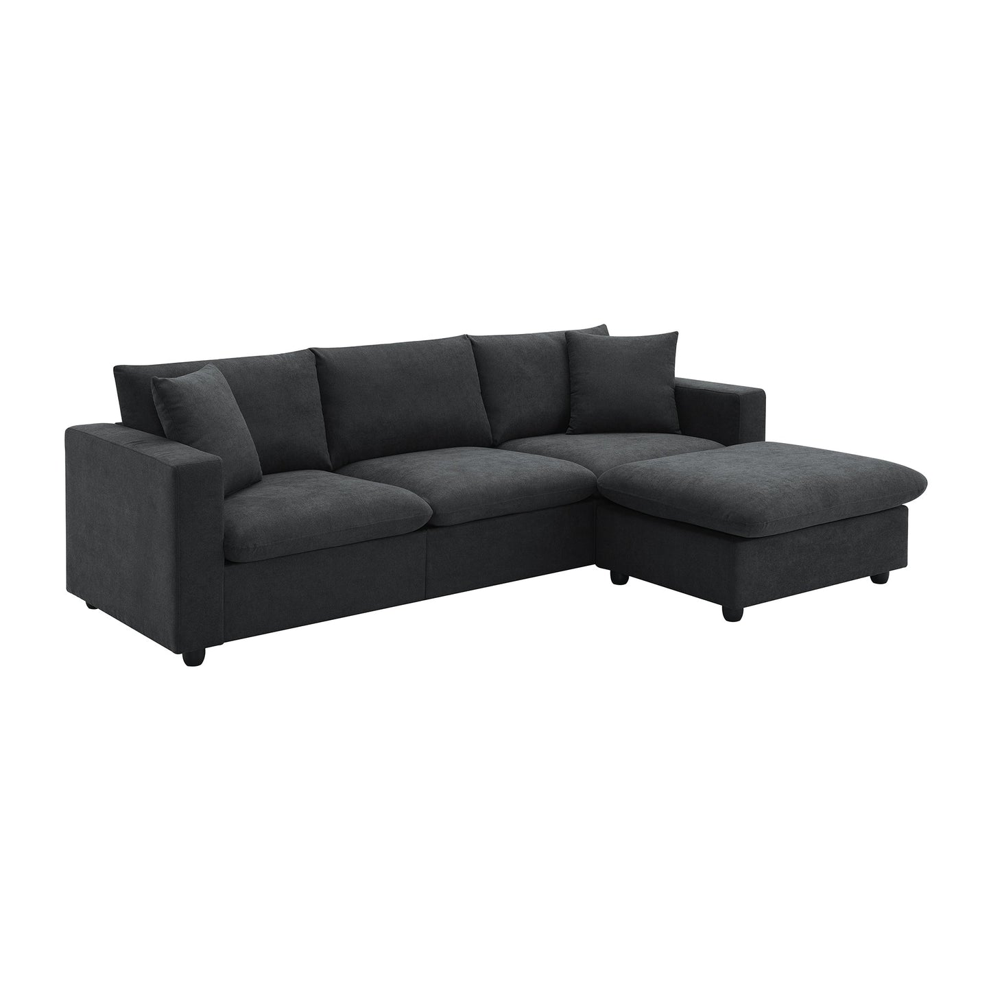 NEW L-shaped 4-Seat Polyester Black Fabric Modern Sectional Sofa