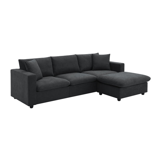 NEW L-shaped 4-Seat Polyester Black Fabric Modern Sectional Sofa