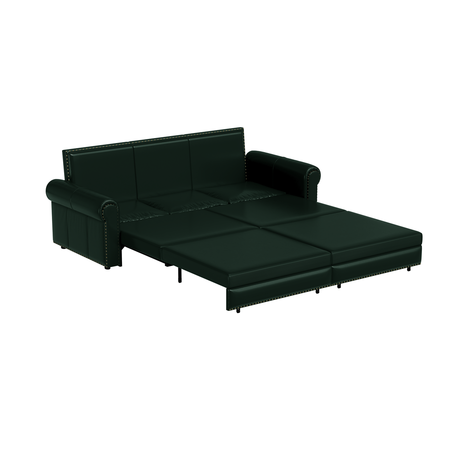 New 3-in-1 Faux Leather Convertible Sleeper Sofa with Nail head Trim