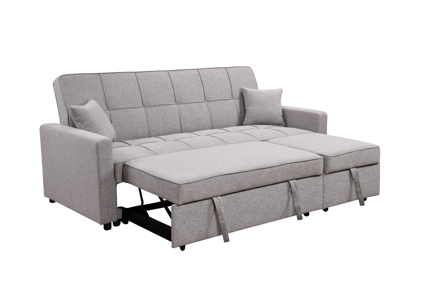 NEW 83' Light Gray 3 Seater Convertible Sofabed Oversized Upholstered Sofa Bed with Pull Out Couch Bed & Adjustable Backrest