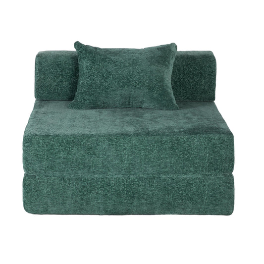 NEW Dark Green Chenille Fabric Compression Convertible Sofa Bed Single Seater Boneless Modular Sectional Sofa
