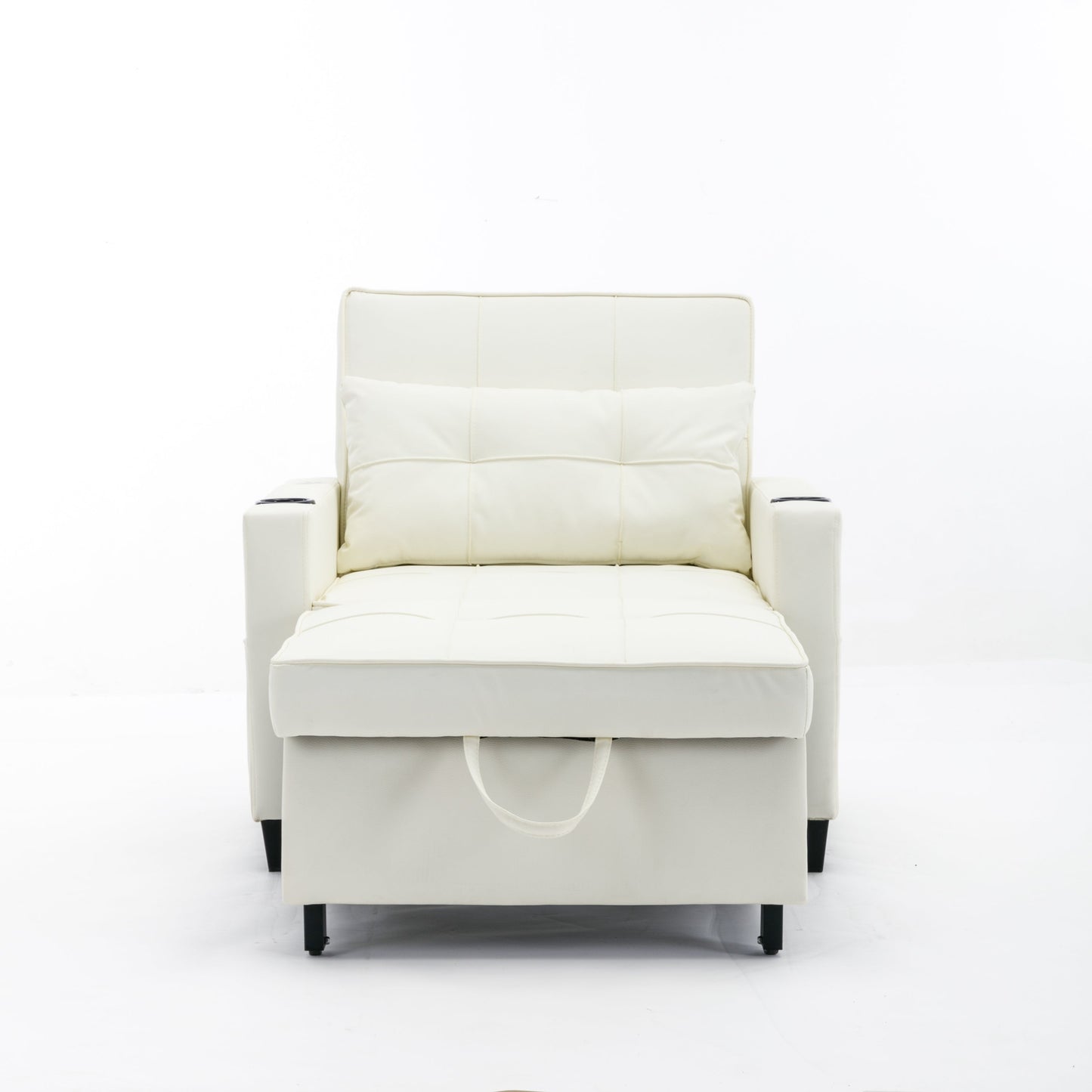 NEW Futon Chair Bed Convertible Chair 3-in-1 Pull Out Sleeper Chair Beds with USB Ports,Wear-resistant and Anti-scratch,  Armchair Bed Sleeper for Living Room (White Leather)