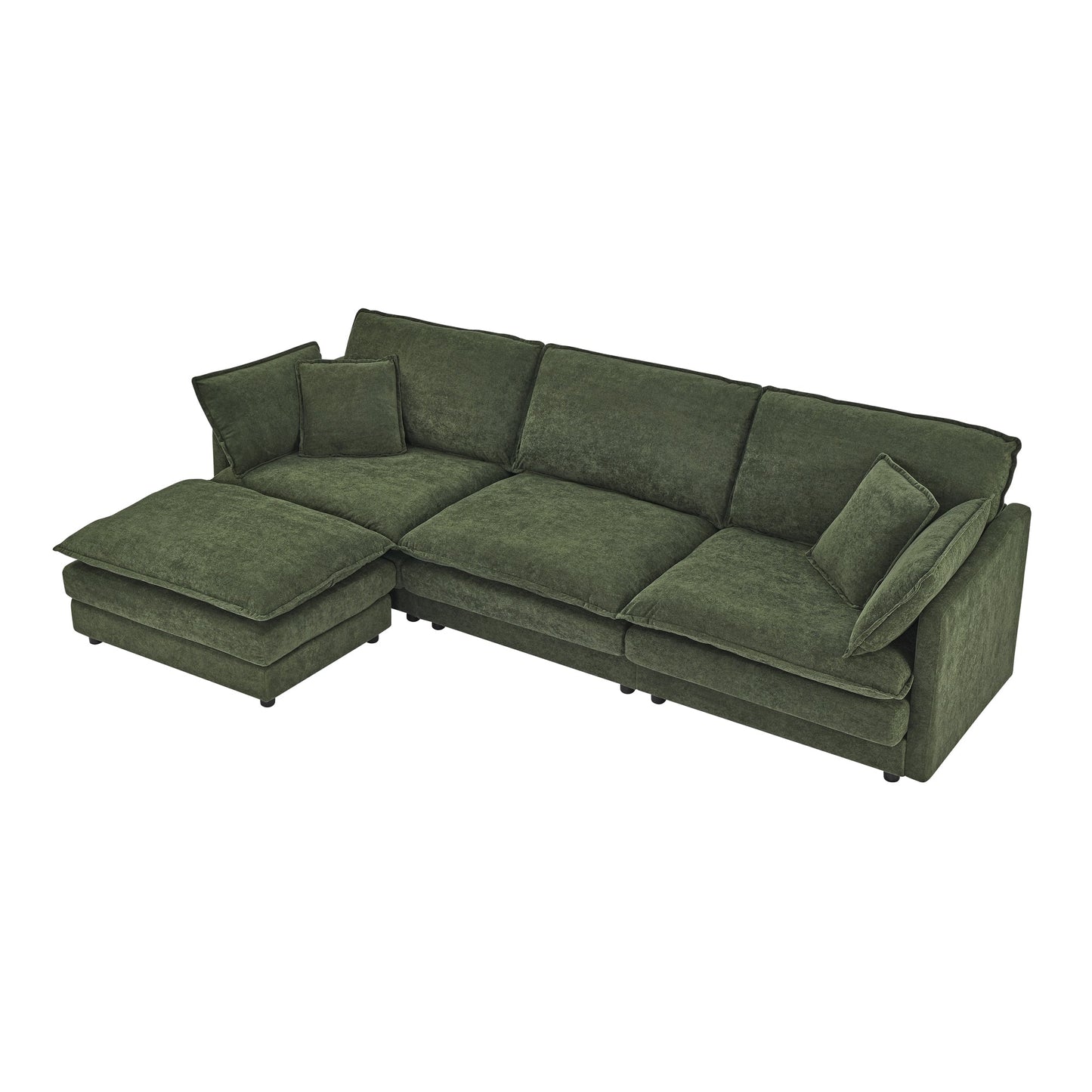 NEW Modern Home Living Room L-Shaped Sectional Sofa Couches with Ottoman, Convertible Oversized 4 Seater Couch Towel Fabric, Green