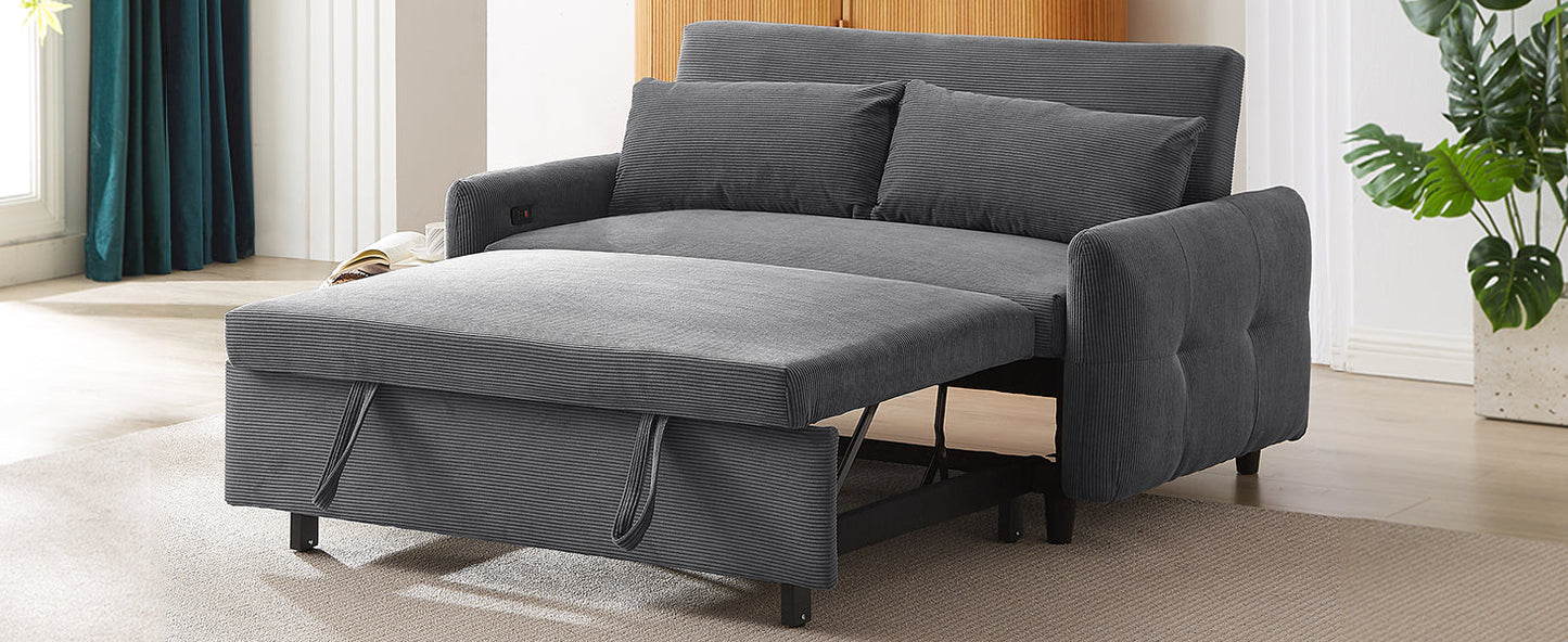 NEW 54.5’ Dark Grey Corduroy Modern Convertible Pull-out Sofa Bed