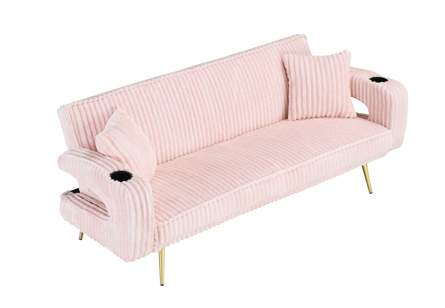 NEW 74 inch Straight Pink Corduroy Adjustable  Sofa Bed with Pillows