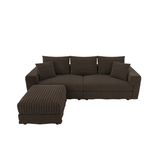 NEW 82.7' Modern Camel Plush Corduroy Comfy Upholstered 3-Seat Sofa Comfy Upholstered Cloud Deep Seat Couch with Soft Pillows and Ottoman