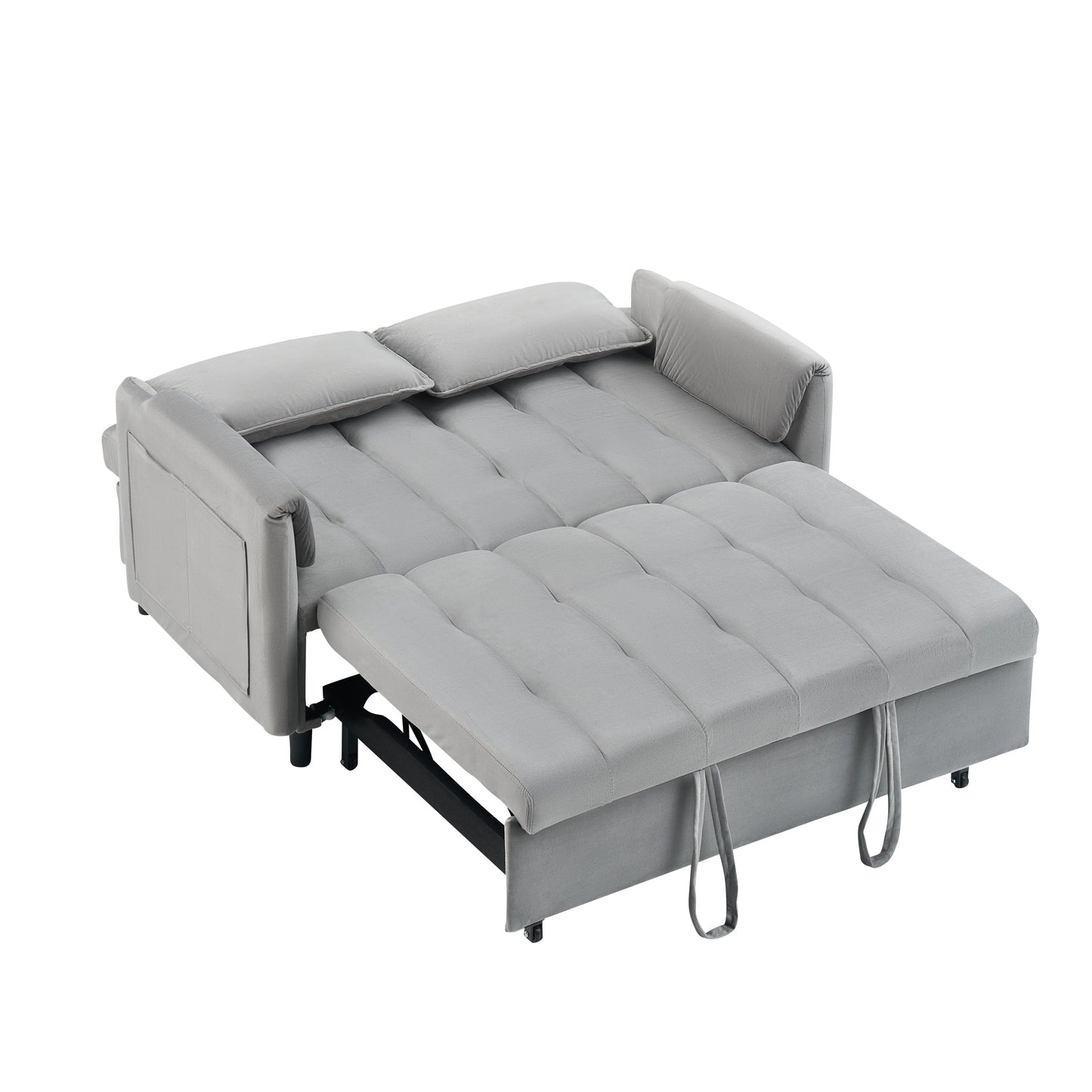 NEW 52 'grey modern velvet sofa, sofa pullout bed, small love seat casual sofa with back, pillow, pockets, living room furniture, 3 in 1 convertible sleep sofa bed.