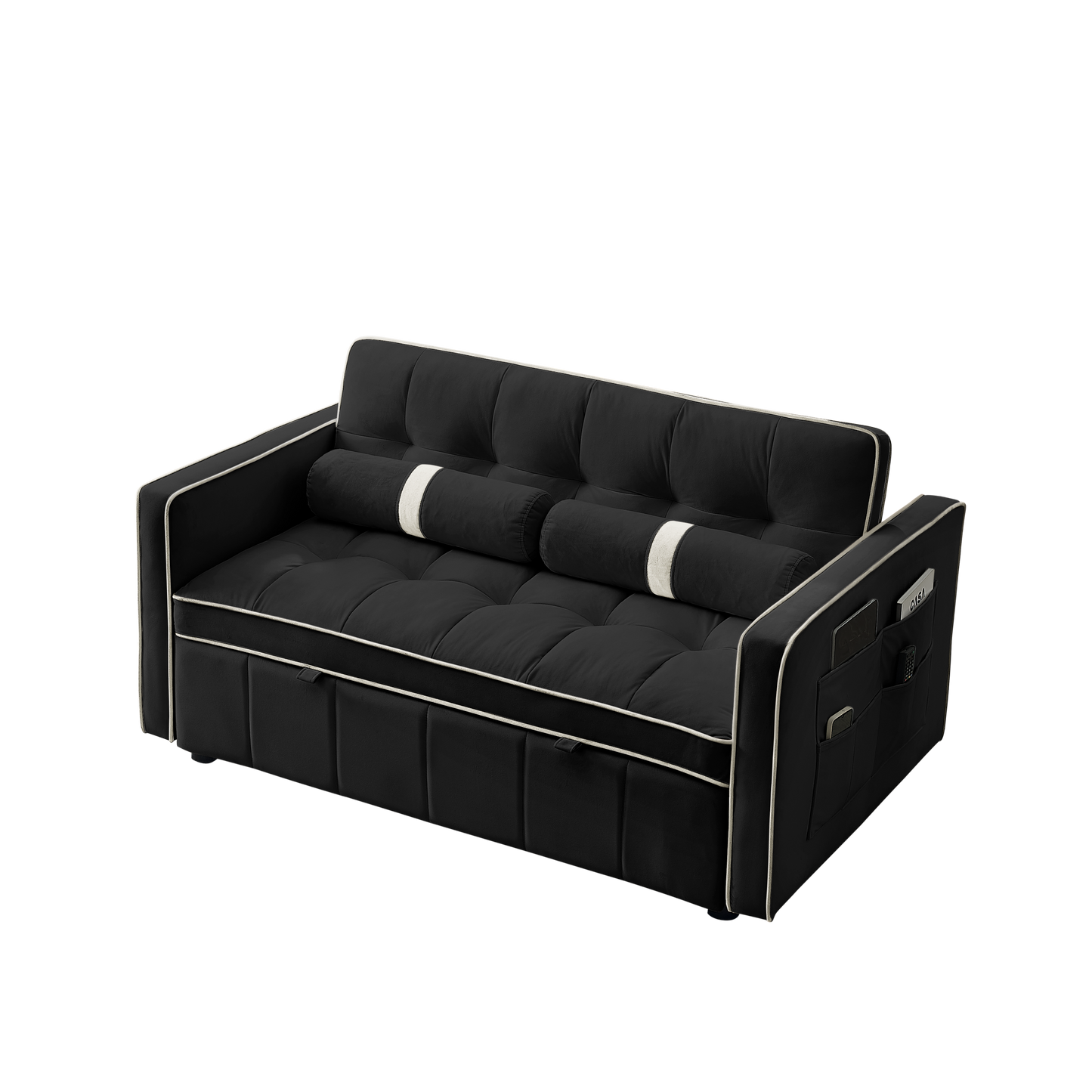 NEW Modern 55.5' Pull Out Sleep Sofa Bed 2 Seater Loveseat Sofa Couch with Side Pockets Adjustable Backrest and Lumbar Pillows