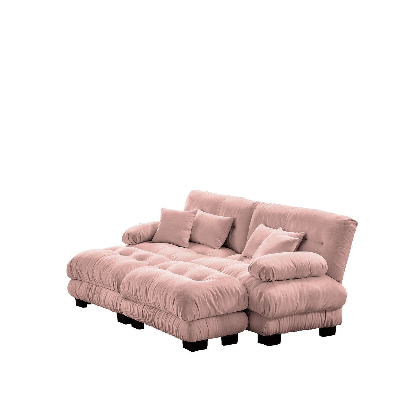 NEW Chenille Pink Upholstered Wide Arm 2 Seater Loveseat Cloud Sleeper Sofa Couch with 2 Lumbar Pillows 2 Throw Pillows 2 Ottomans