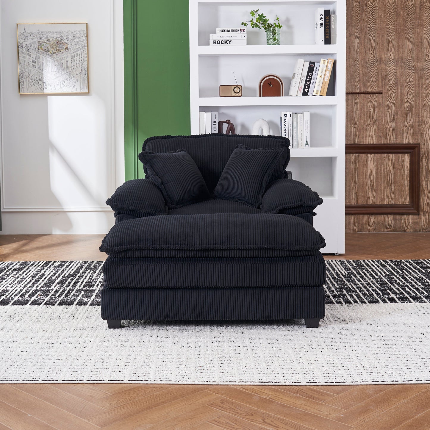 NEW 56.3 Inch Corduroy single sofa With  2 toss pillows and a ottoman ,Comfy Sofa- Deep Seat Couch for Living Room