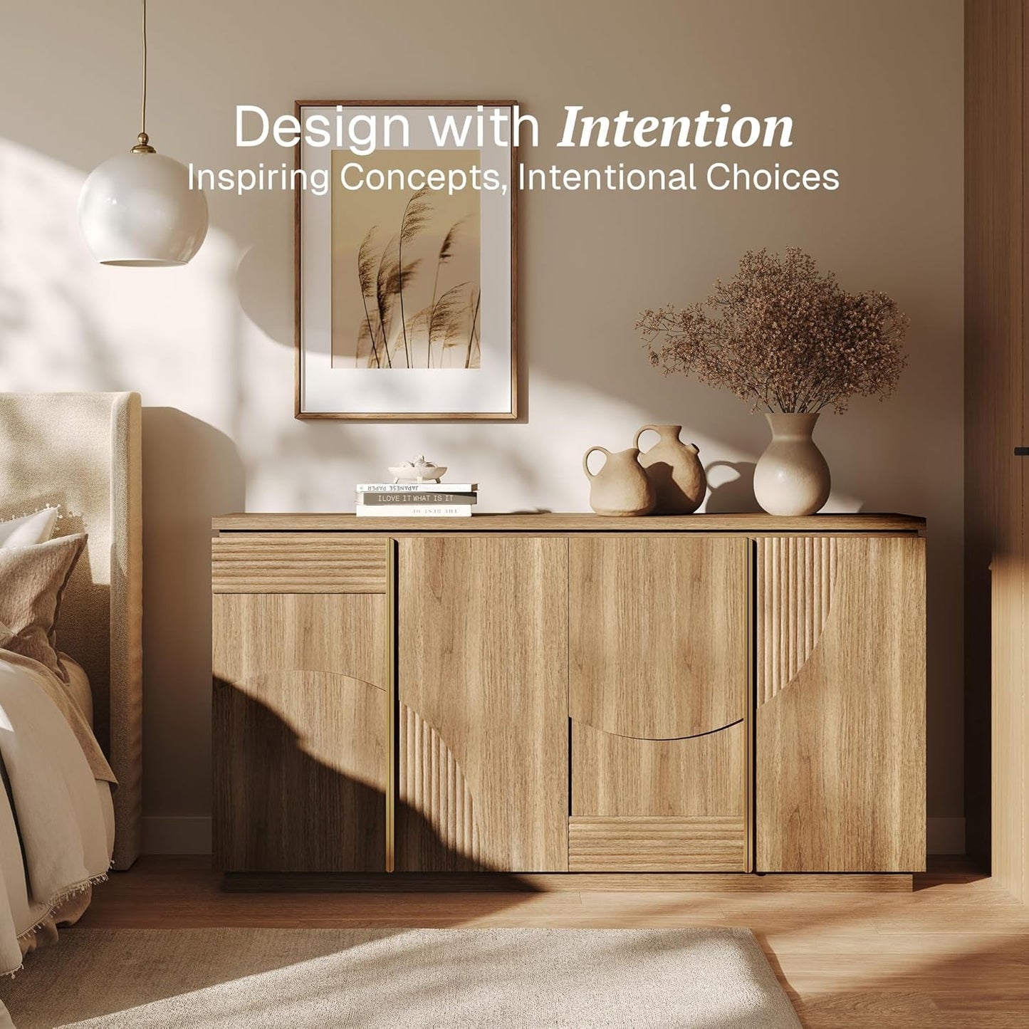 NEW 62 Inch Handcrafted Oak Sideboard Cabinet Midcentury