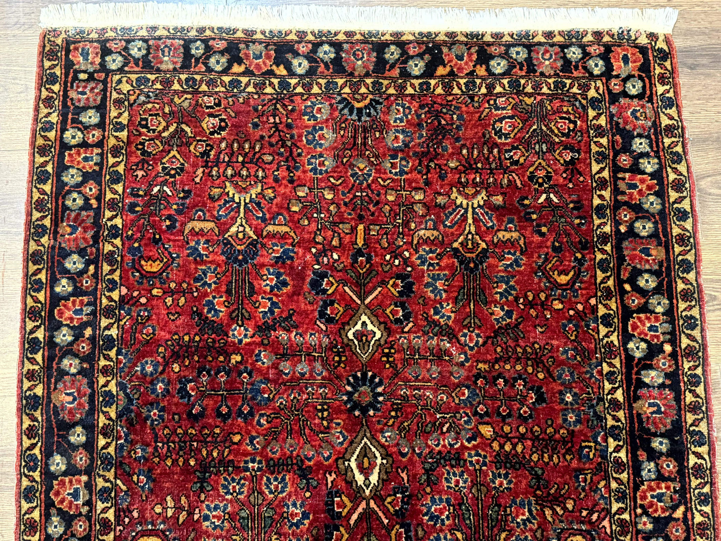 USED Antique Persian Sarouk Rug 3x4, Red, Floral, 1920s Wool Rug