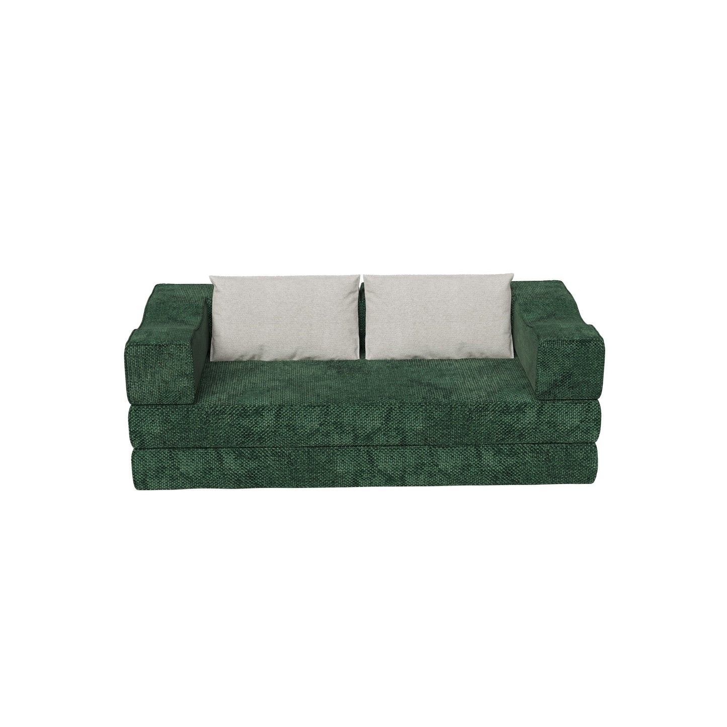 NEW 80 ' Convertible Couch Bed with 2 Pillows, 3-Seat Folding Floor Couch & King Size Bed Mattress, DIY Combination, Chenille, GREEN