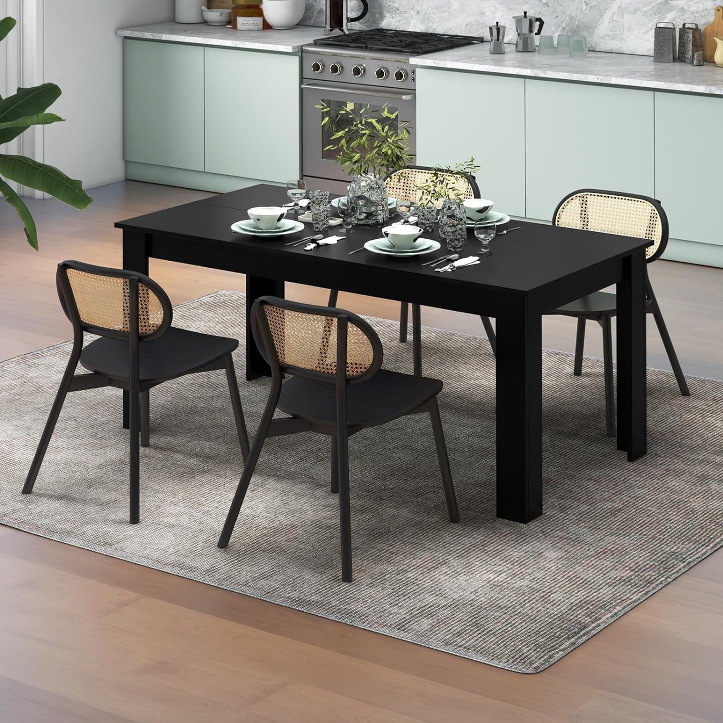 NEW 63 Inch Black Dining Table For 6 Modern Home Kitchen