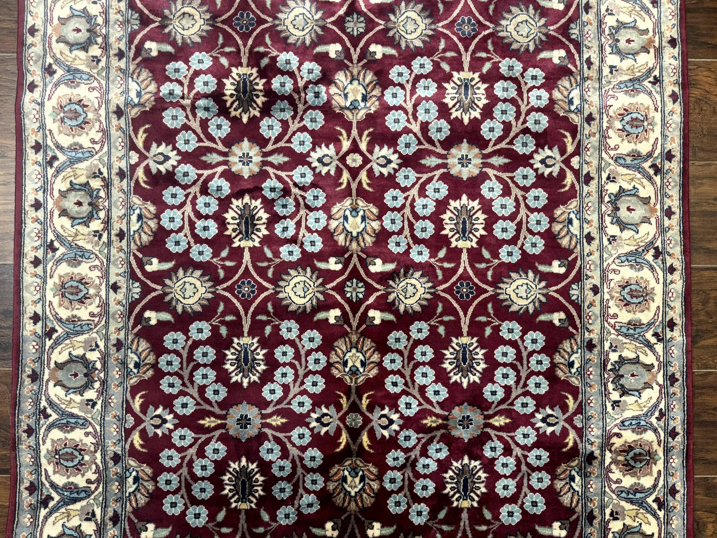USED Pak Persian Rug 4x6, Floral Allover, Vintage Wool Carpet, Plum and Ivory