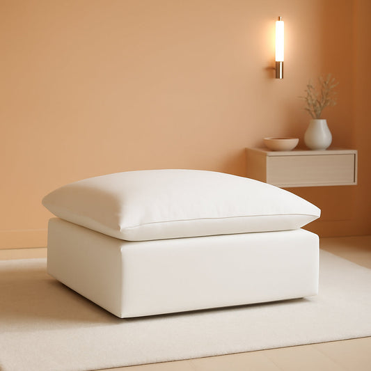 NEW White Hemp Velvet Ottoman Footstool Removable Covers