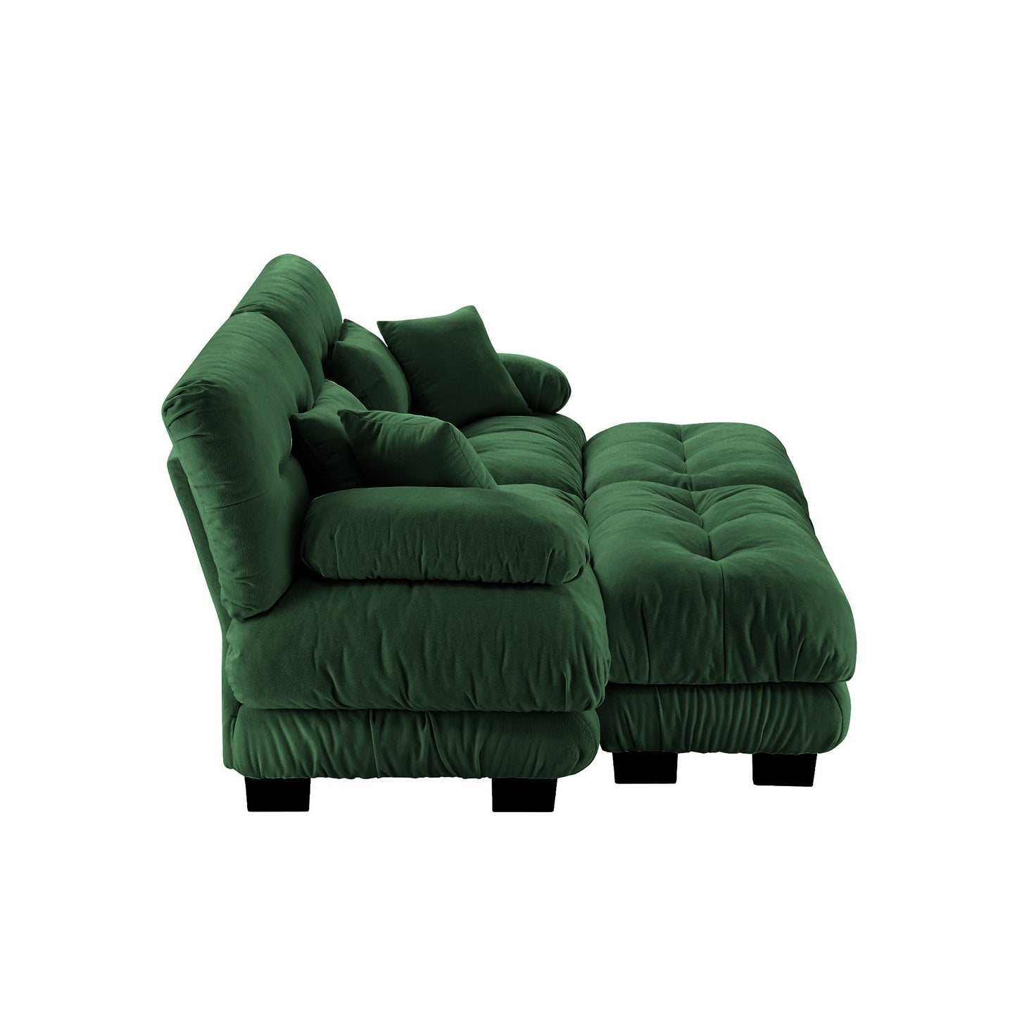 NEW Cloud Couch Sleeper Sofa for Living Room, Chenille 2 Seater sofa with 2 Lumbar pillows and 2 throw pillows , Upholstered Wide Arm Sofa with 2 Ottomans,Chenille Green