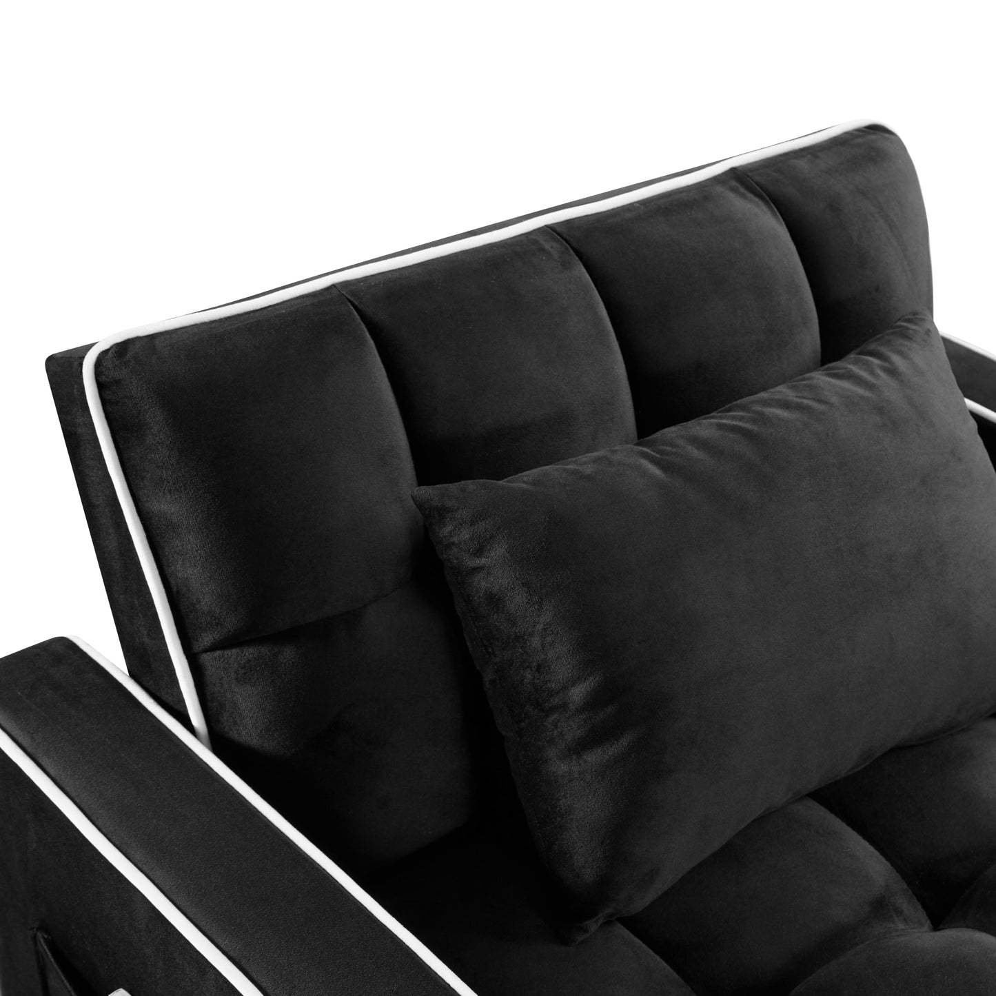 NEW Black Velvet Convertible Adjustable Sleeper Chair Pull Out Sofa Bed with Multi-Pockets