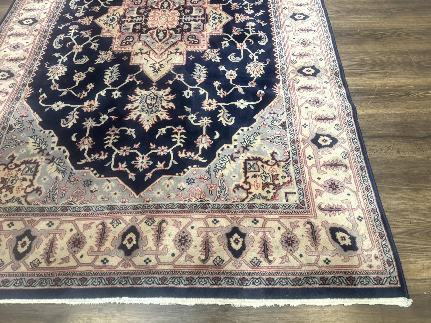 USED Karastan Rug Navy Serapi, Kara Shah Rug, Navy Blue, 5.6 x 8.6, Vintage Karastan Area Rug, Wool Pile Karastan Rug