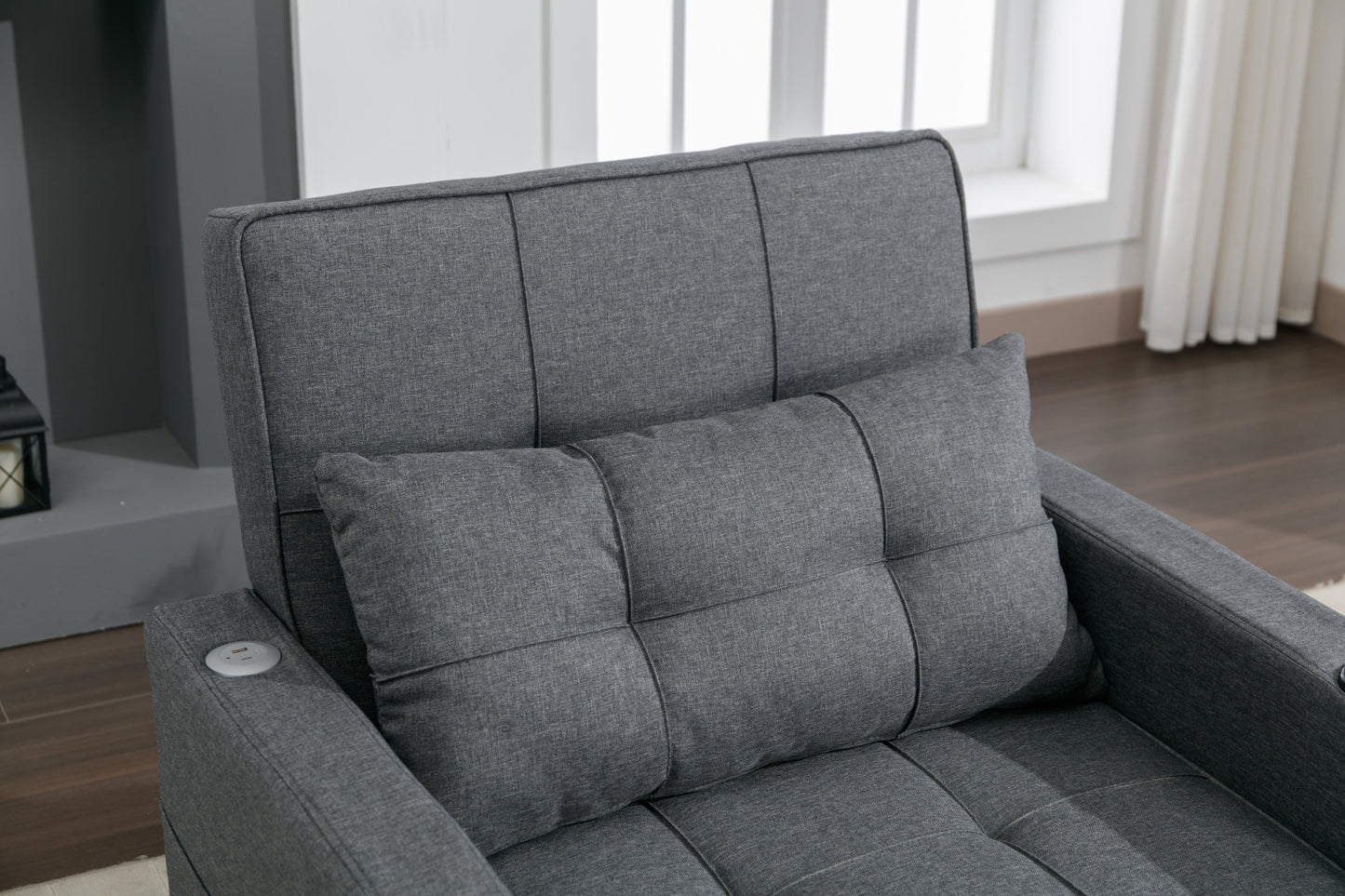 NEW Dark Grey Linen Futon Bed Convertible Chair 3-in-1 Pull Out Sleeper