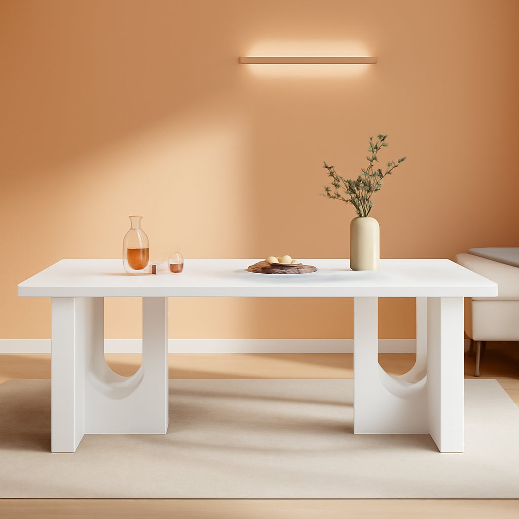 NEW Modern White Dining Table 71 Inch With Wood Pedestal Base