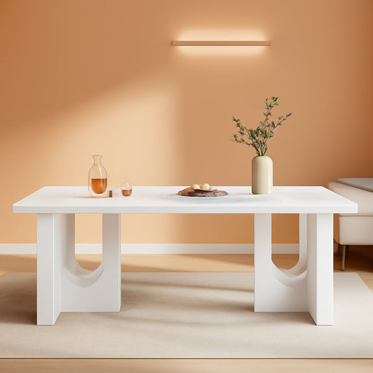 NEW Modern White Dining Table 71 Inch With Wood Pedestal Base
