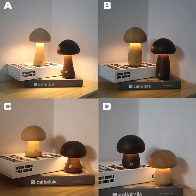 NEW INS Wooden Cute Mushroom LED Night Light With Touch Switch  Bedside Table Lamp For Bedroom Children's Room Sleeping Night Lamps Home Decor