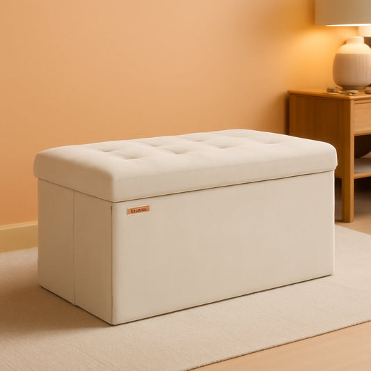 NEW Cream White Foldable Storage Ottoman Bench 15x30x15