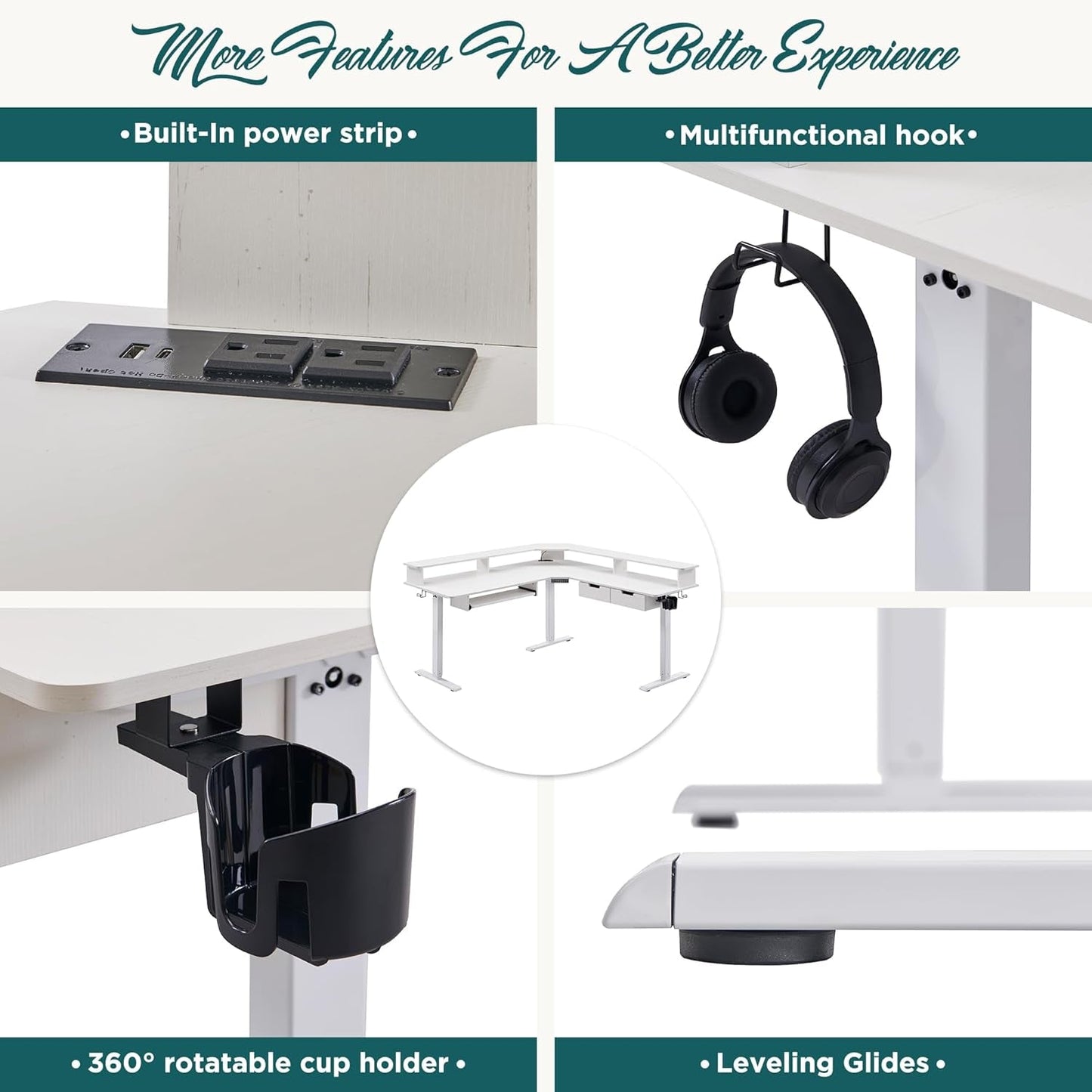 NEW 60 Inch L Shaped Electric Standing Desk Antique White