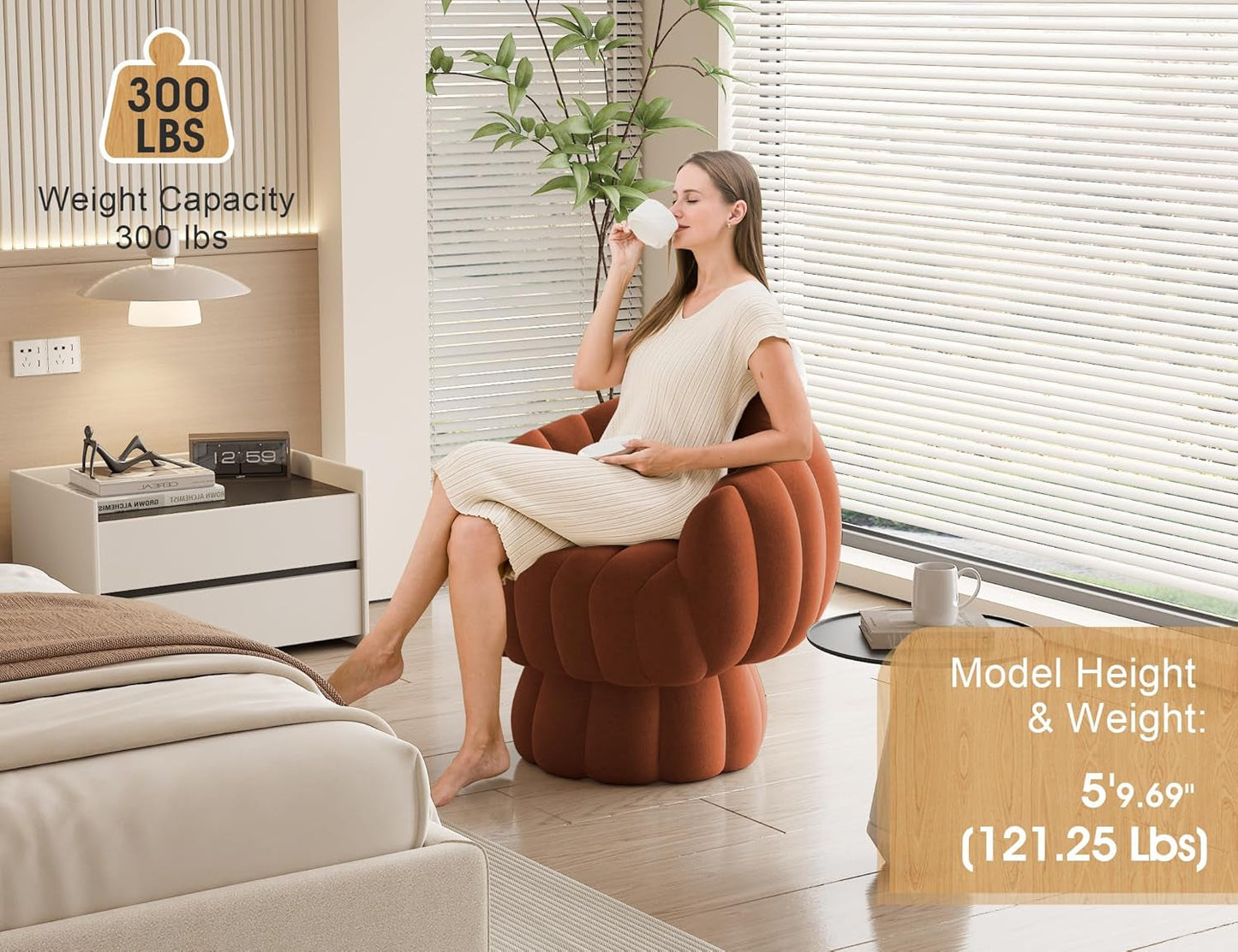 NEW Luxurious Mid Century Burnt Orange Swivel Armchair