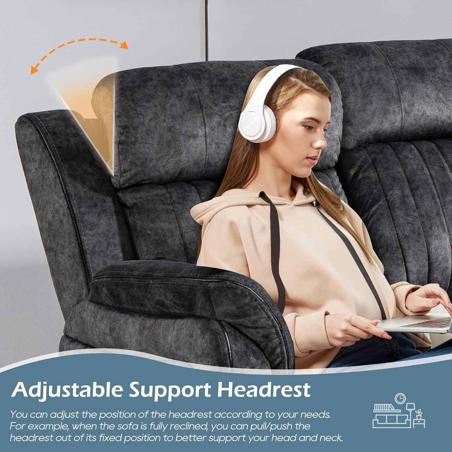 NEW Zero Gravity Power Reclining Sofa Grey With USB Ports