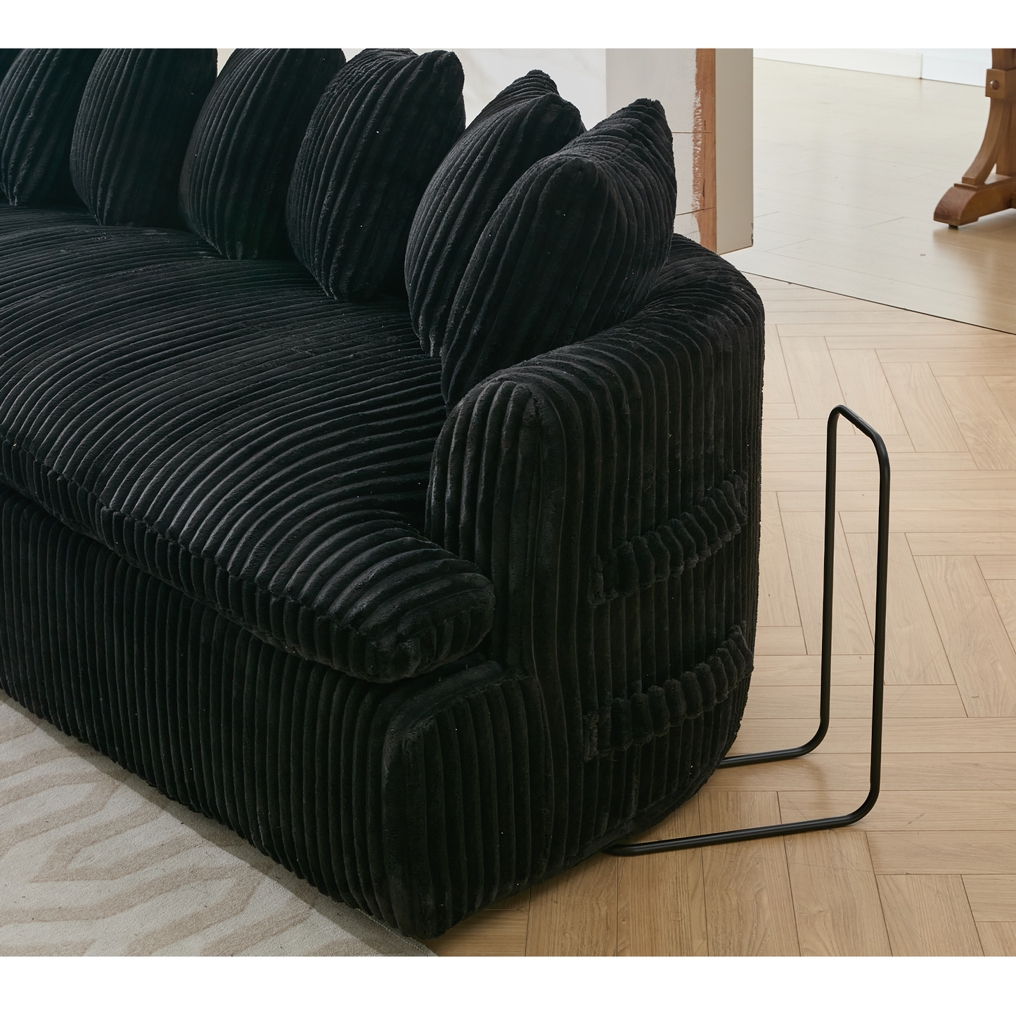 NEW 127''  Large Sectional Sofa ,Elegant Curved Design ,High-Resilience Foam ,Ten Back Cushions,L-Shape Left Sofa,No Assembly  Required , (Black-Soft Corduroy Fabric)