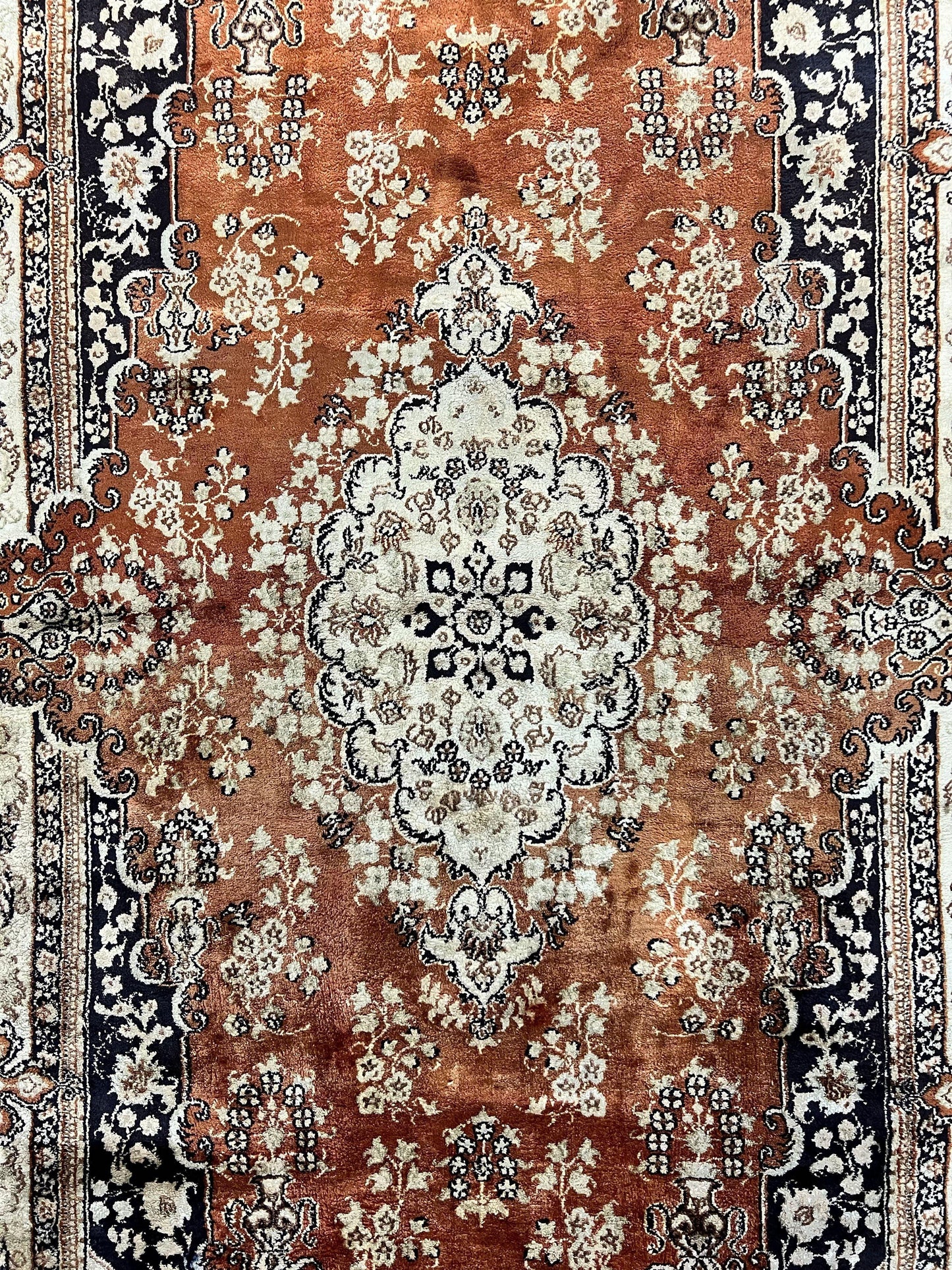 USED Turkish Silk Rug 3x5, Very Fine 400 KPSI, Floral Medallion, Handmade Hand Knotted Silk on Silk Oriental Carpet