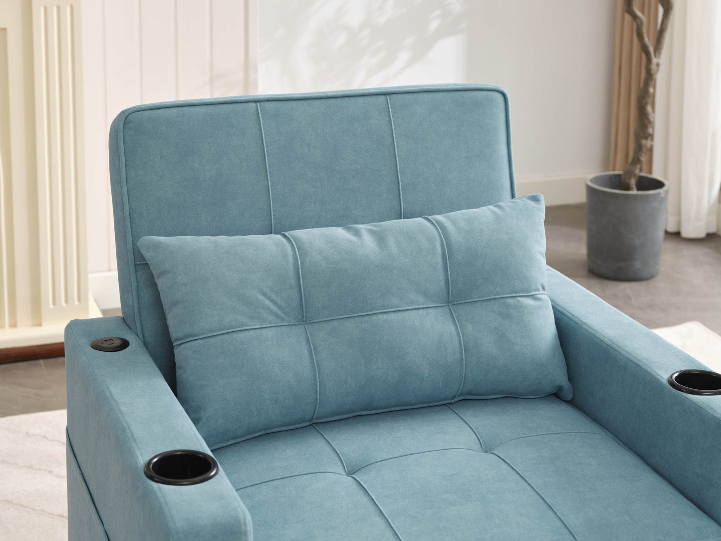 NEW Green Scratch Cloth Futon Chair Bed Convertible 3-in-1 Pull Out Sleeper Bed with USB Port