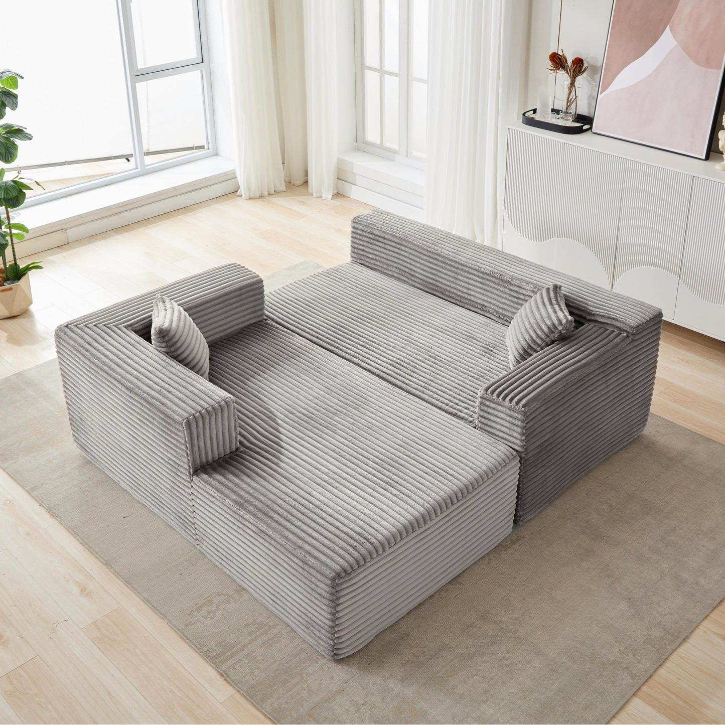 NEW Grey Compression Sectional Couch Boneless L Shape Sofa