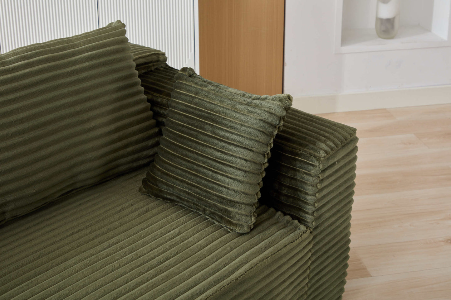 NEW Compression Sectional Couch with Comfy Chaise, Boneless L Shape Sofa with Deep Seat, Minimalist Modular Couches Sleeper for Living Room Bedroom Apartment Lounge,corduroy,Green