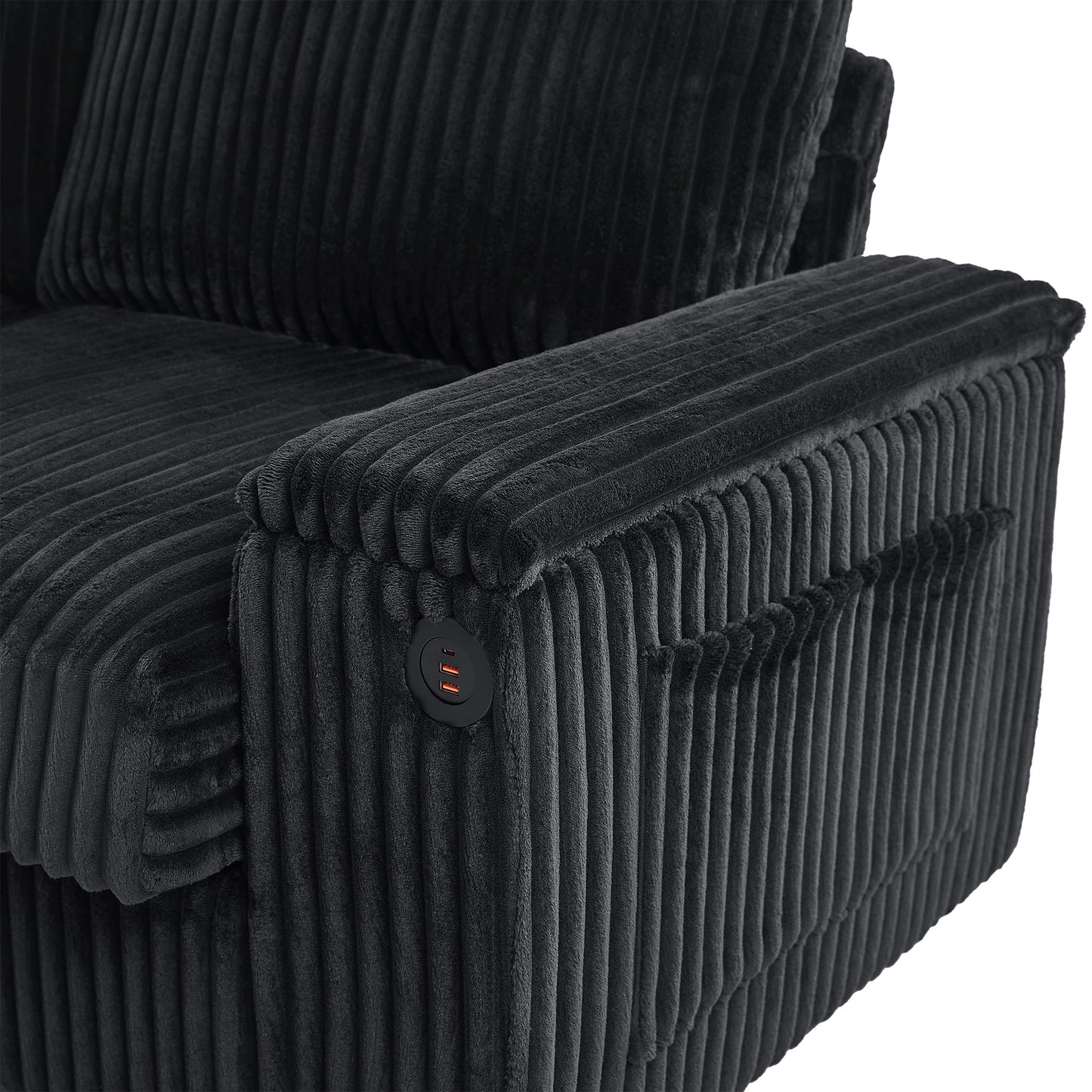 NEW Modern 4-Seater Black Corduroy Sofa Couch with USB Ports and Hidden Storage
