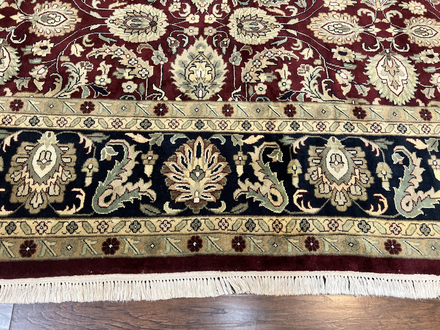 USED Indo Persian Rug 10x14, Floral Allover, Maroon, Handmade Hand Knotted VIntage Wool Rug, Large Oriental Carpet