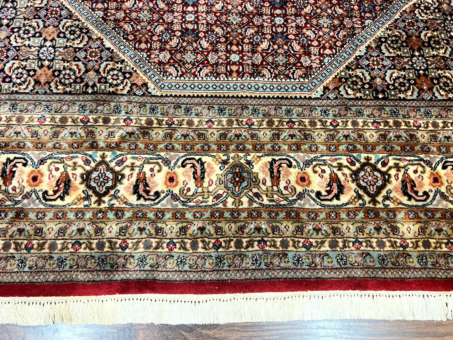 USED Square Indo Persian Bidjar Rug 10x10, Red, Handmade Vintage Wool Carpet