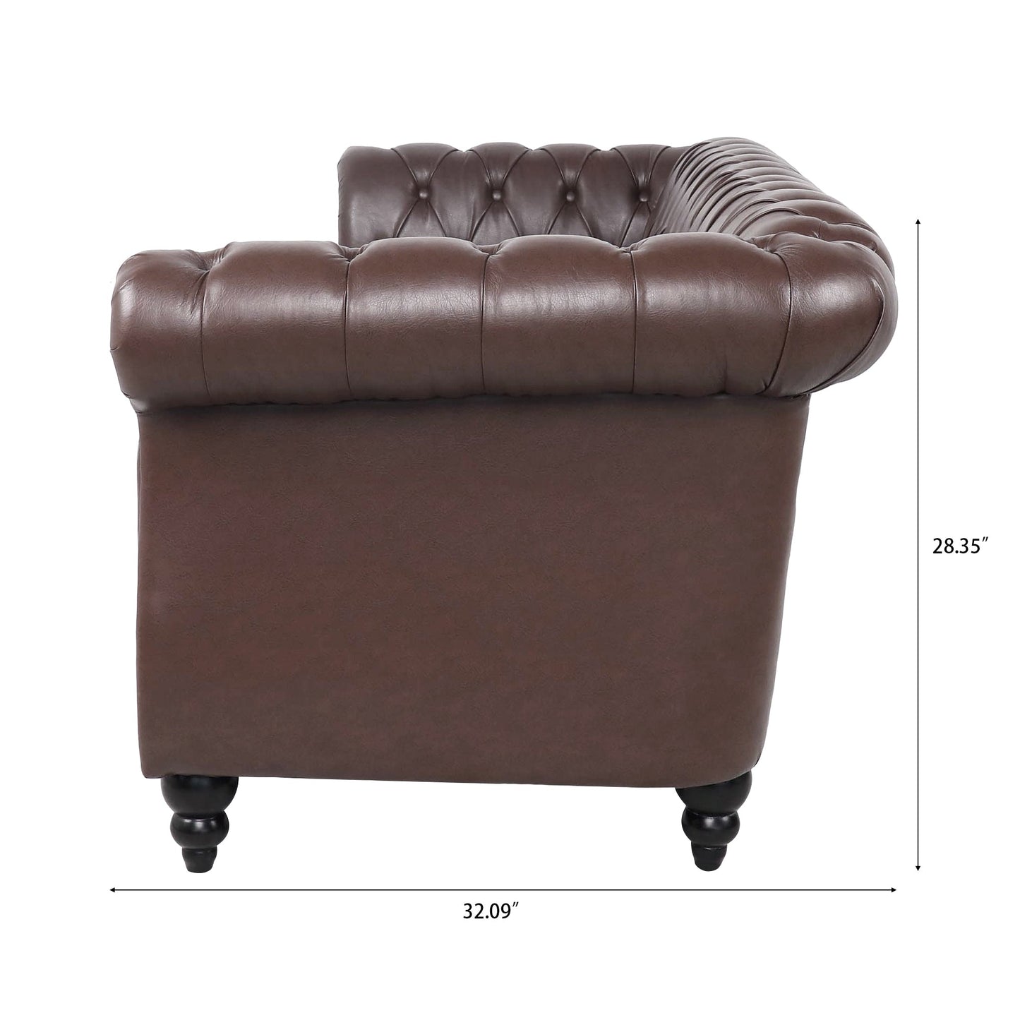 NEW Dark Brown PU Rolled Arm Chesterfield Three Seater Sofa