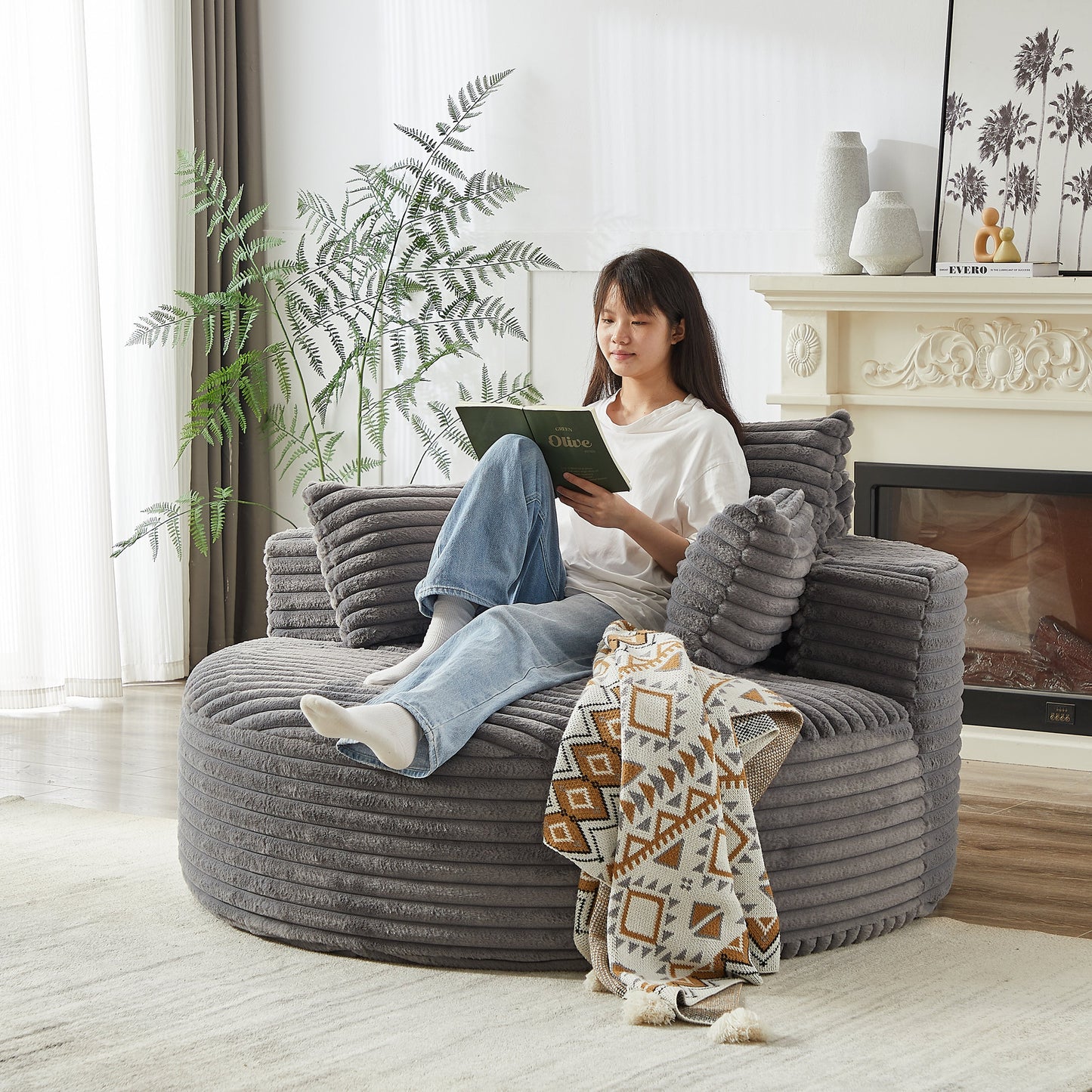 NEW 55''L Corduroy Sponge Single Sofa Fluffy Modern Sleeper Chair