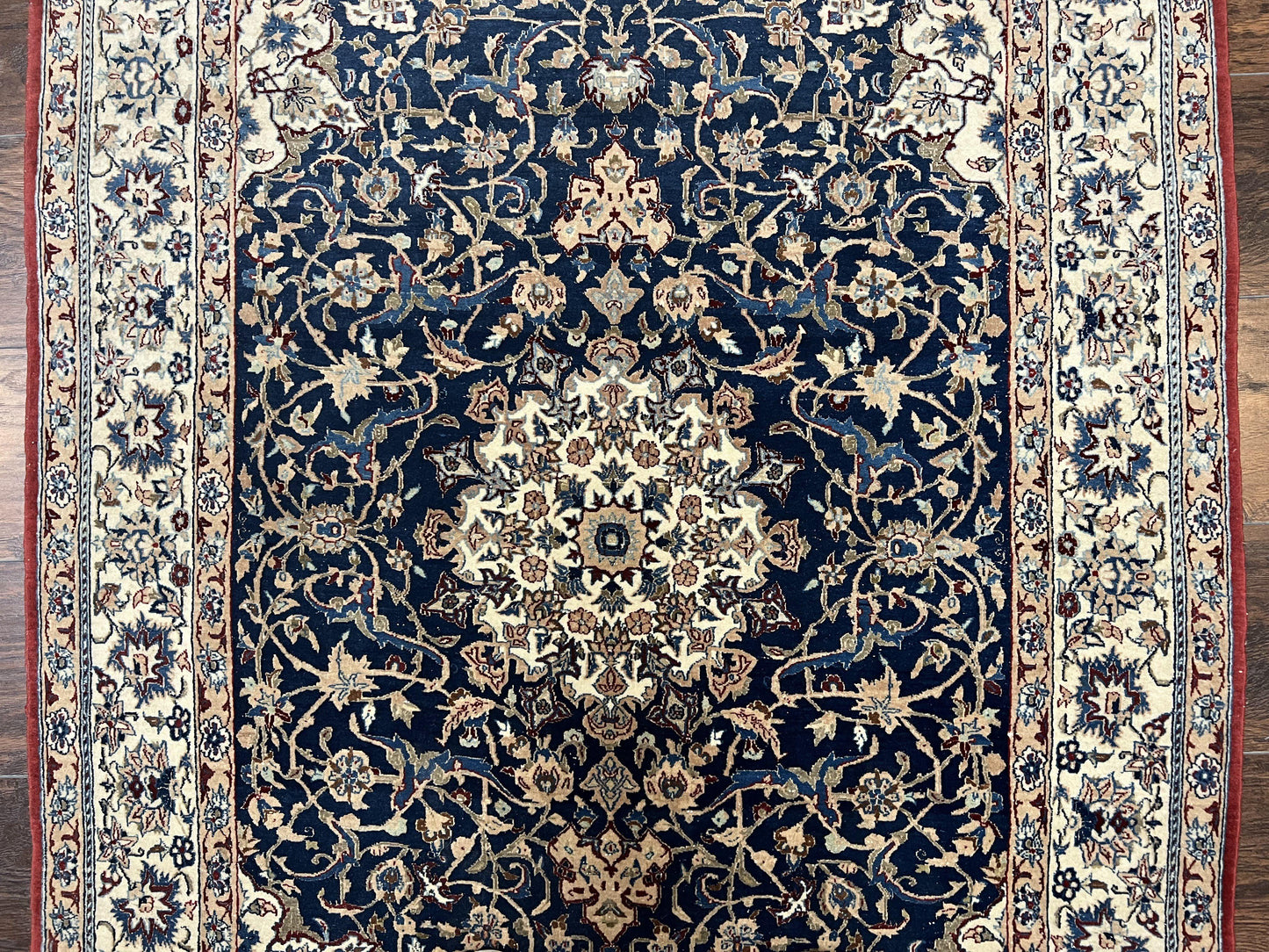USED Super Fine Persian Nain Rug 3.6 x 5.4, Navy Blue and Ivory, 700 KPSI