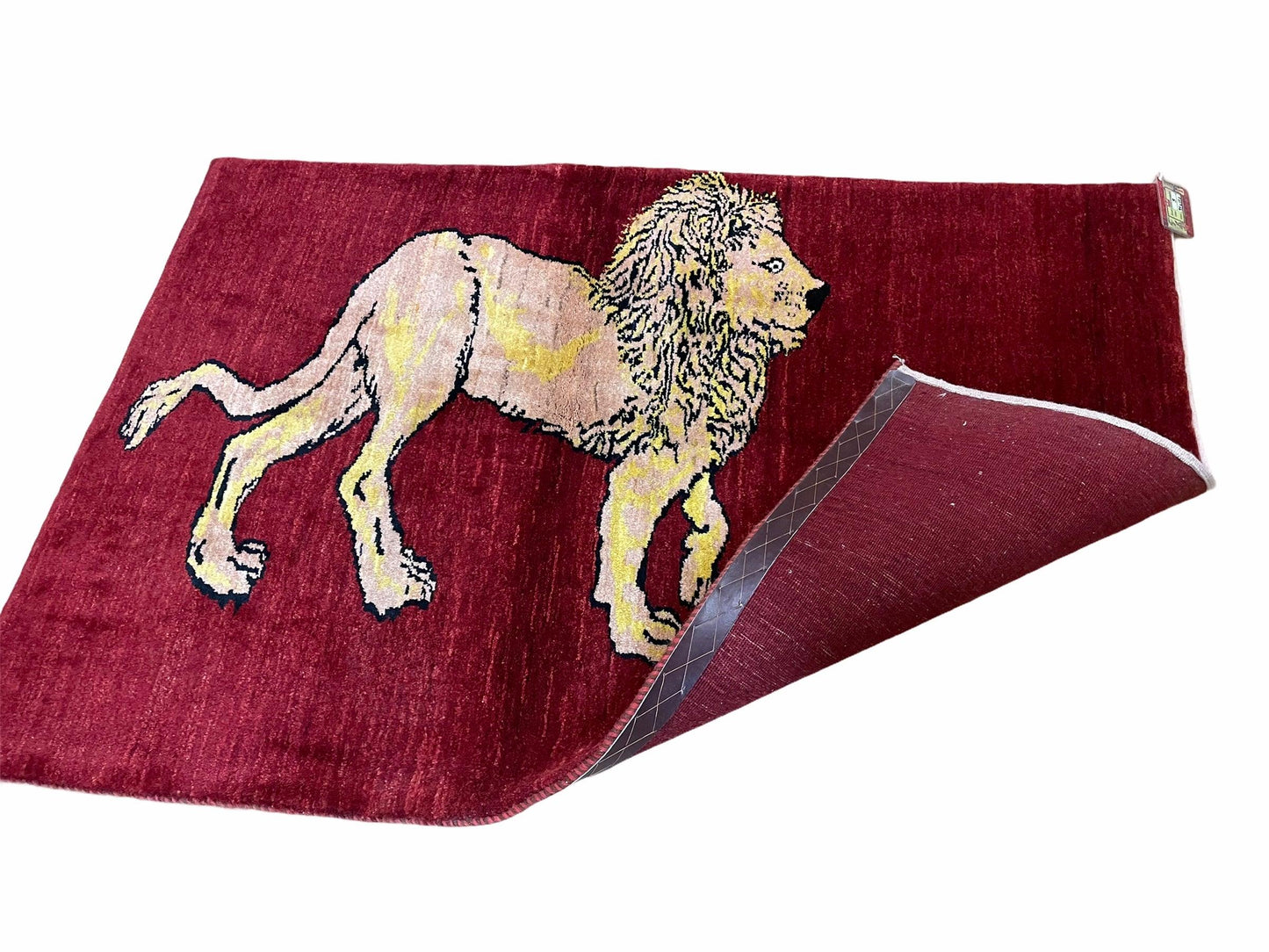 USED 3 X 5 Handmade New Vintage Rug Quality Wool Lion Red Veggy Dyes Hand-Knotted