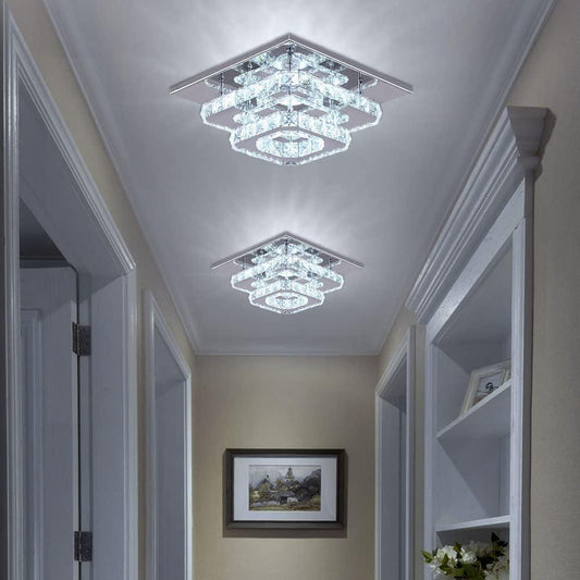 NEW Crystal Square LED Ceiling Light Two Layer Flush Mount