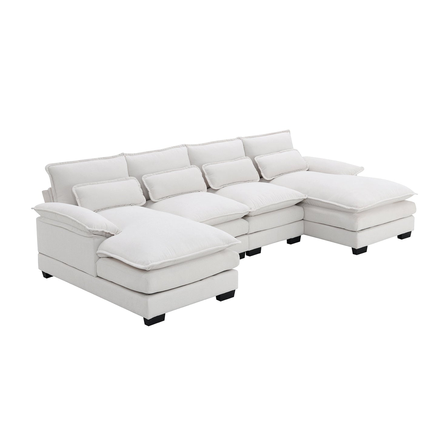 NEW Modern U-shaped Sectional Sofa with Waist Pillows, 6-Seat Upholstered Symmetrical Sofa Furniture, Sleeper Sofa Couch with Chaise Lounge, Chenille and Velvet Options